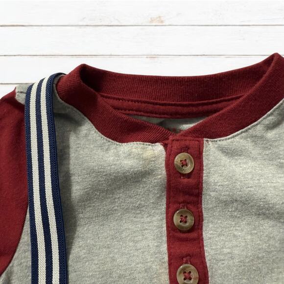 Cat & Jack Baby Outfit Size 18 Months Long Sleeve 2 Pc Suspenders Henley Shirt - Picture 5 of 6